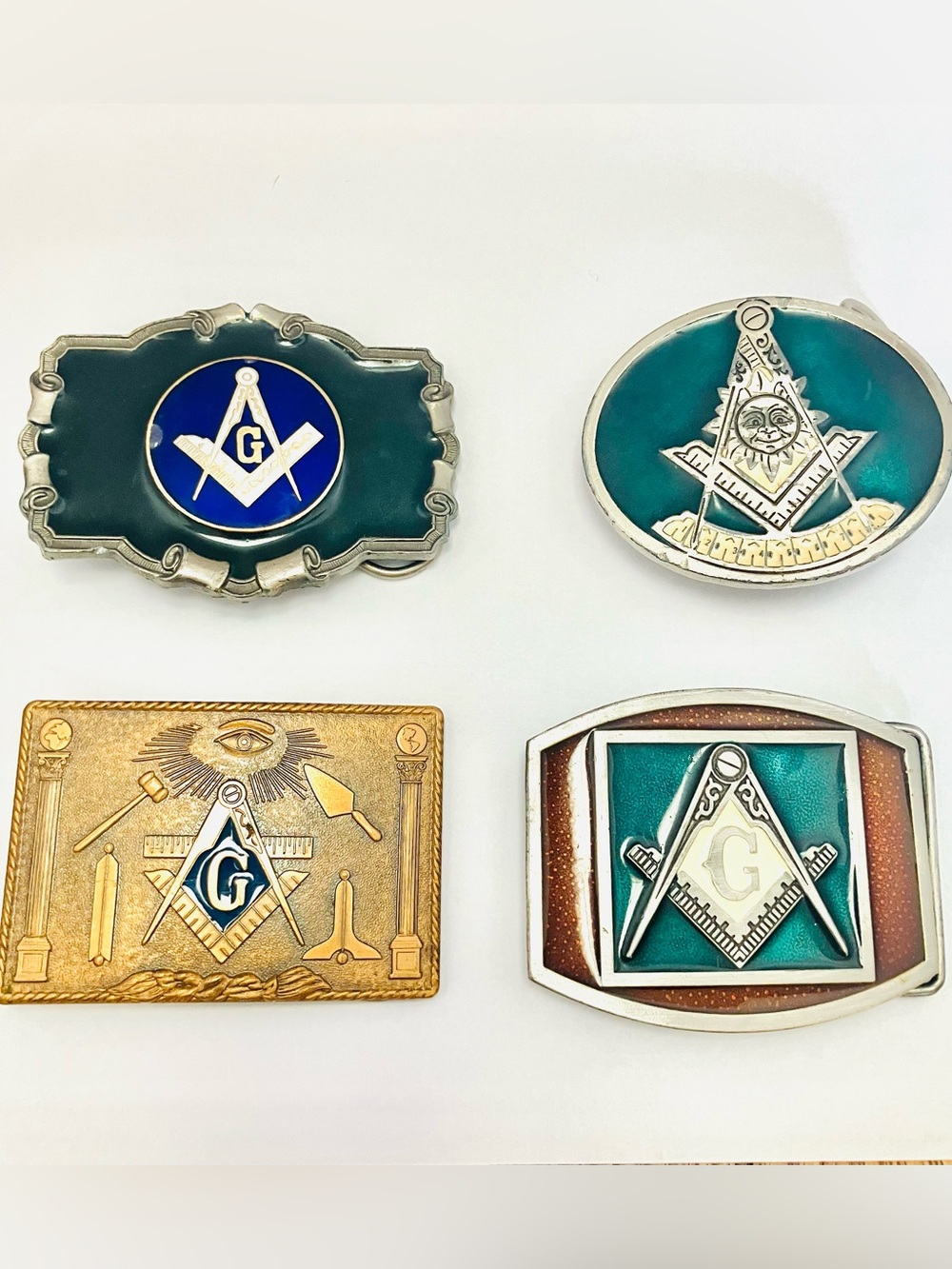 1970/80’s Masonic Freemason Brass Belt Buckles Lot(4) Minor Wear
